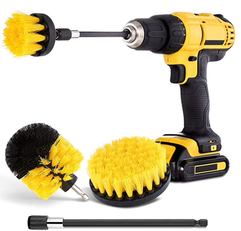 Yellow color Drill Scrubber Brush Drill Brush with Extend Attachment for Bathroom