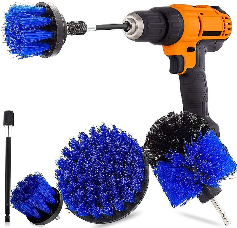 M14 Shaft 4 Piece Power Scrub Drill Brush Set Medium Hardness 3.5in