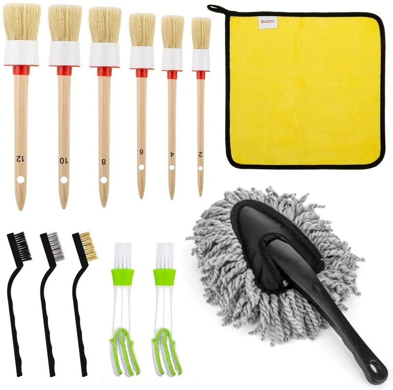 13pcs Car Detail Brush Set 0.32g Cleaning Towel SGS Regular Size