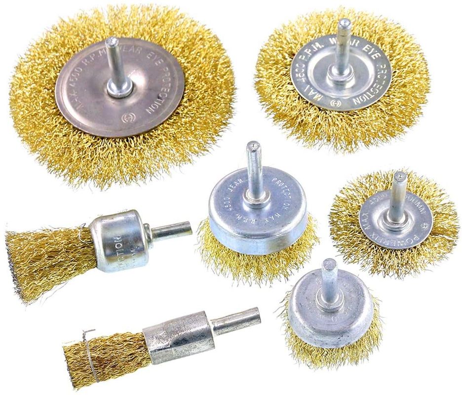 14 Ounces Brass Wire Wheel Brush Set 7pcs Cup Brush Coarse Grit