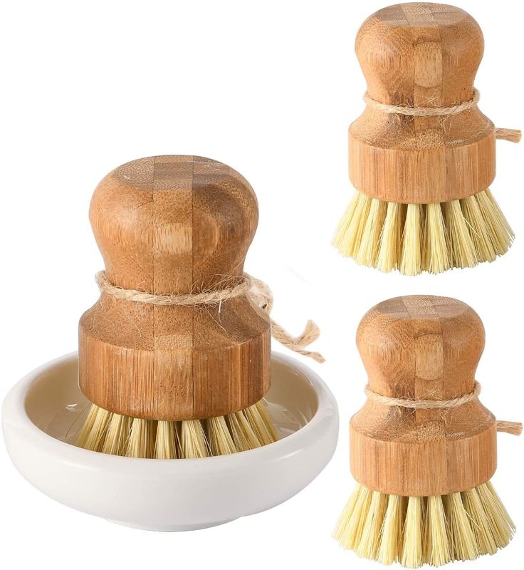 buy 100% Natural Bamboo Scrubbing Brush Wooden Pot Scrubber 48mm Set SGS online manufacturer